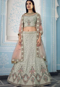 Embroidered Georgette Lehenga in Grey