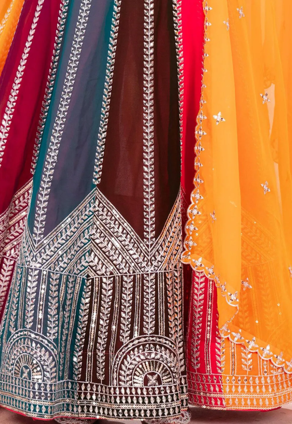 Embroidered Georgette Lehenga in Multicolor