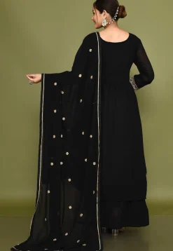 Embroidered Georgette Lehenga in Black