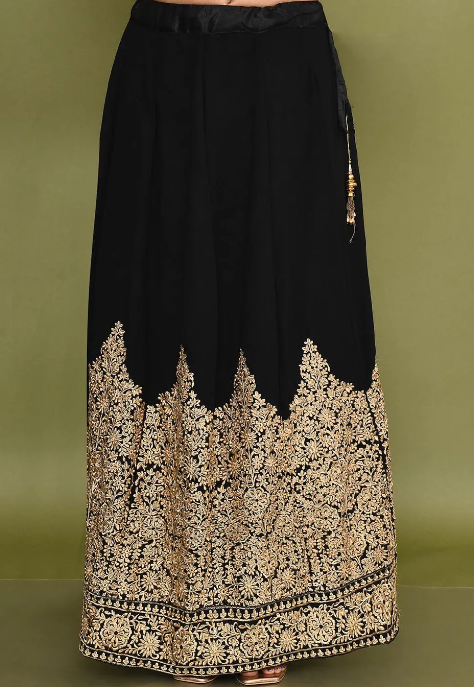 Embroidered Georgette Lehenga in Black