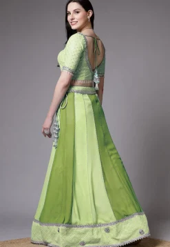 Embroidered Georgette Lehenga in Green