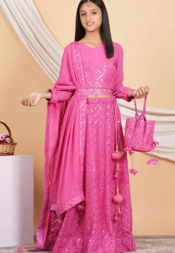 Embroidered Georgette Lehenga in Pink