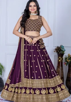 Embroidered Georgette Lehenga in Violet