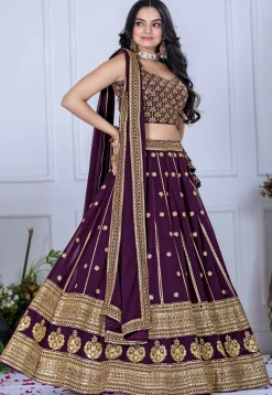 Embroidered Georgette Lehenga in Violet
