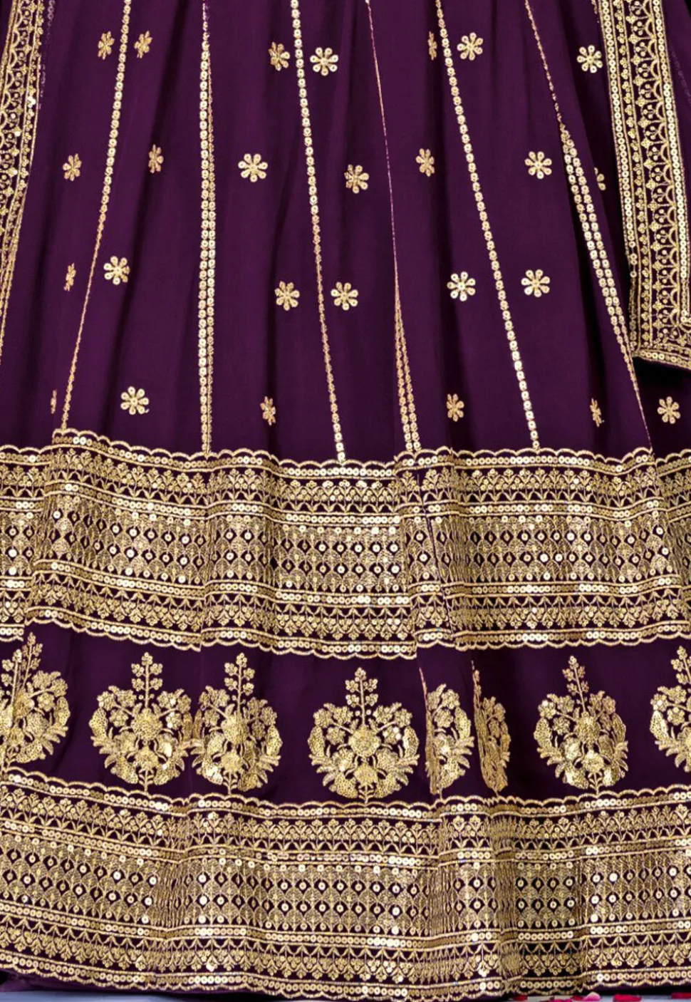 Embroidered Georgette Lehenga in Violet