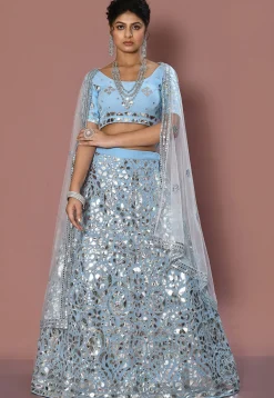 Embroidered Georgette Lehenga in Pastel Blue