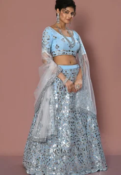Embroidered Georgette Lehenga in Pastel Blue