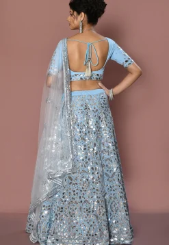 Embroidered Georgette Lehenga in Pastel Blue