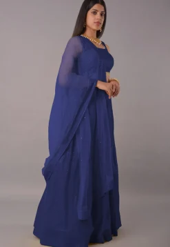 Embroidered Georgette Lehenga in Navy Blue