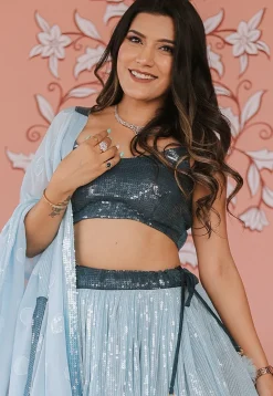 Embroidered Georgette Lehenga in Shaded Blue