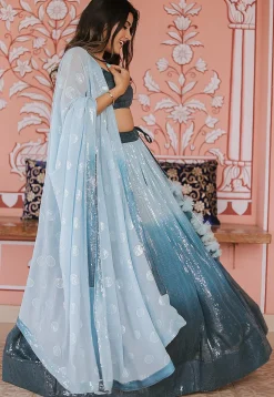 Embroidered Georgette Lehenga in Shaded Blue