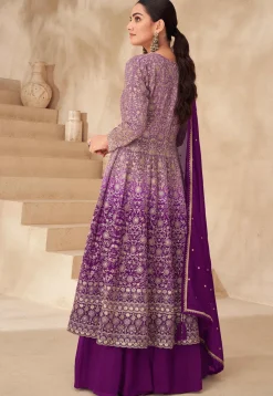 Embroidered Georgette Lehenga in Purple Ombre