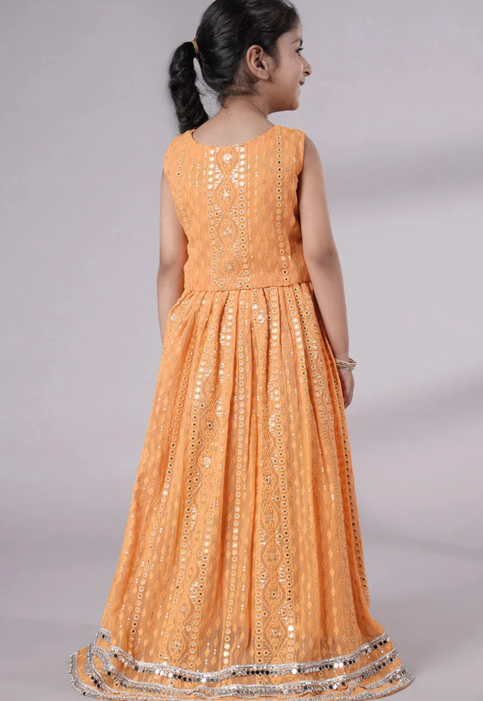 Embroidered Georgette Lehenga in Light Orange