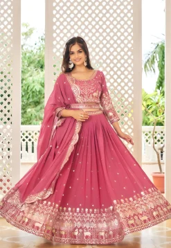 Embroidered Georgette Lehenga in Pink
