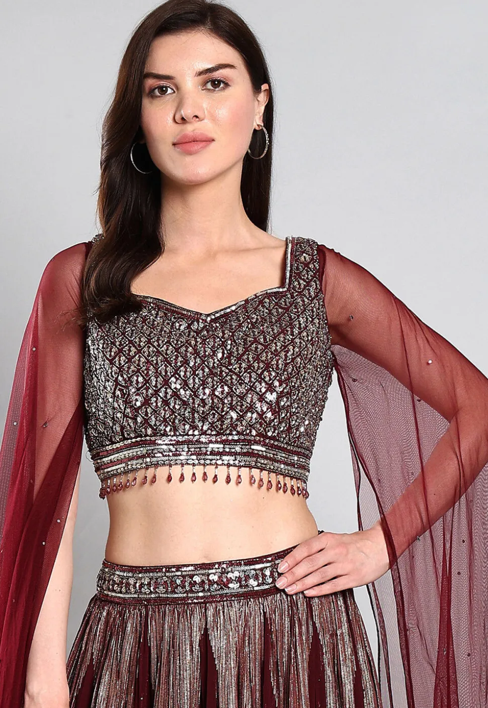Embroidered Georgette Lehenga in Maroon