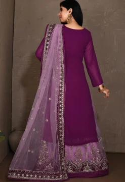 Embroidered Georgette Lehenga in Purple