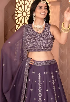 Embroidered Georgette Lehenga in Dusty Purple
