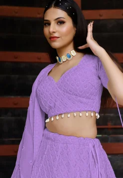 Embroidered Georgette Lehenga in Light Purple