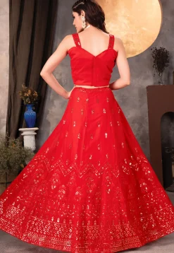 Embroidered Georgette Lehenga in Red