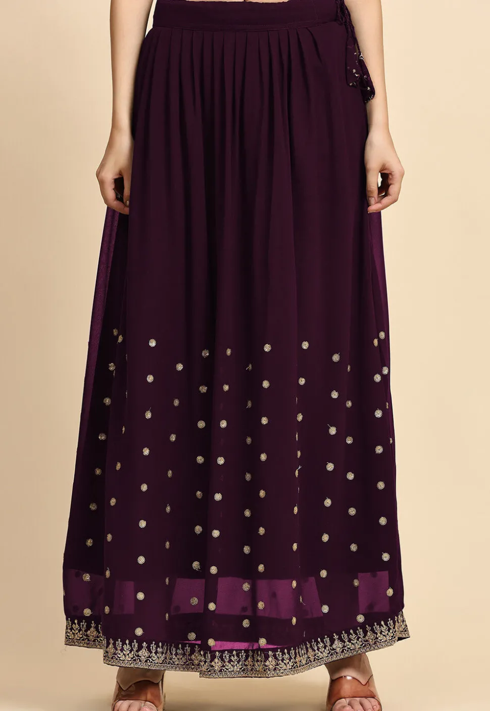 Embroidered Georgette Lehenga in Purple