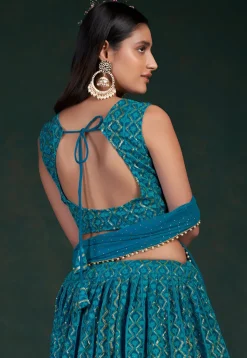 Embroidered Georgette Lehenga in Blue