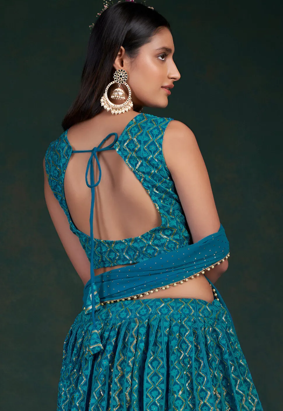Embroidered Georgette Lehenga in Blue