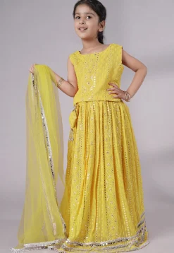 Embroidered Georgette Lehenga in Yellow