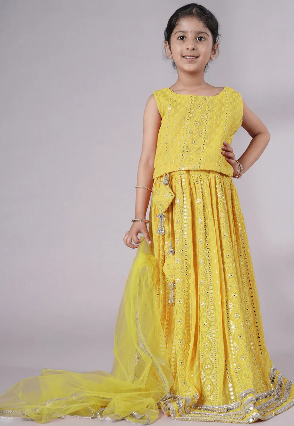 Embroidered Georgette Lehenga in Yellow