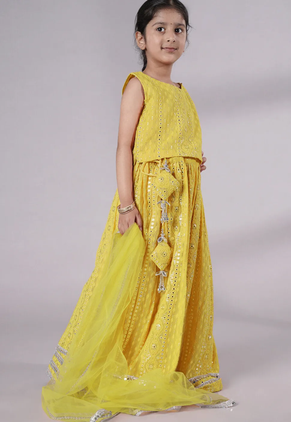 Embroidered Georgette Lehenga in Yellow