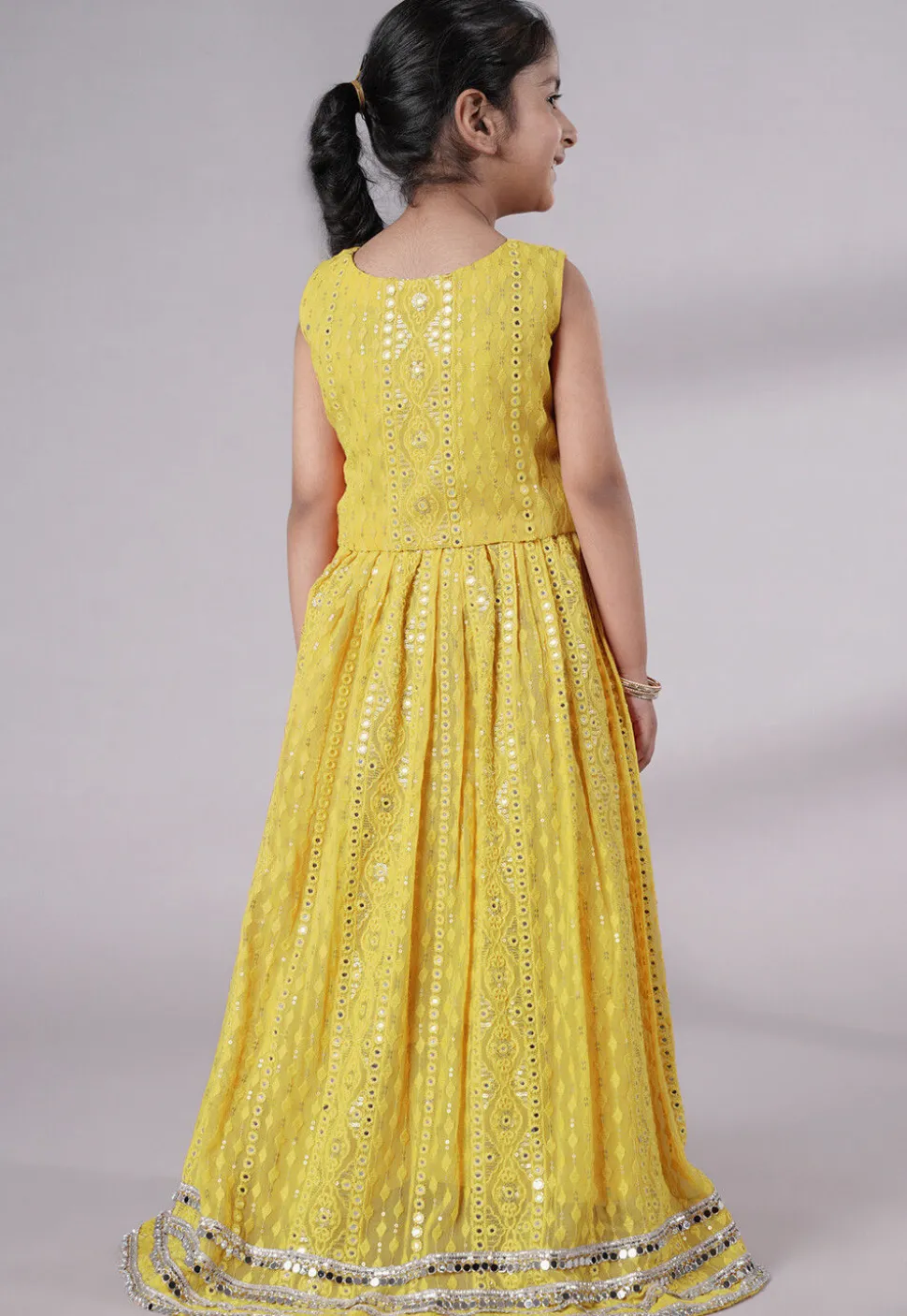 Embroidered Georgette Lehenga in Yellow