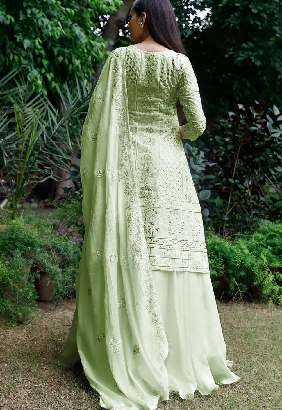 Embroidered Georgette Lehenga in Pastel Green