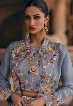 Embroidered Georgette Lehenga in Blue