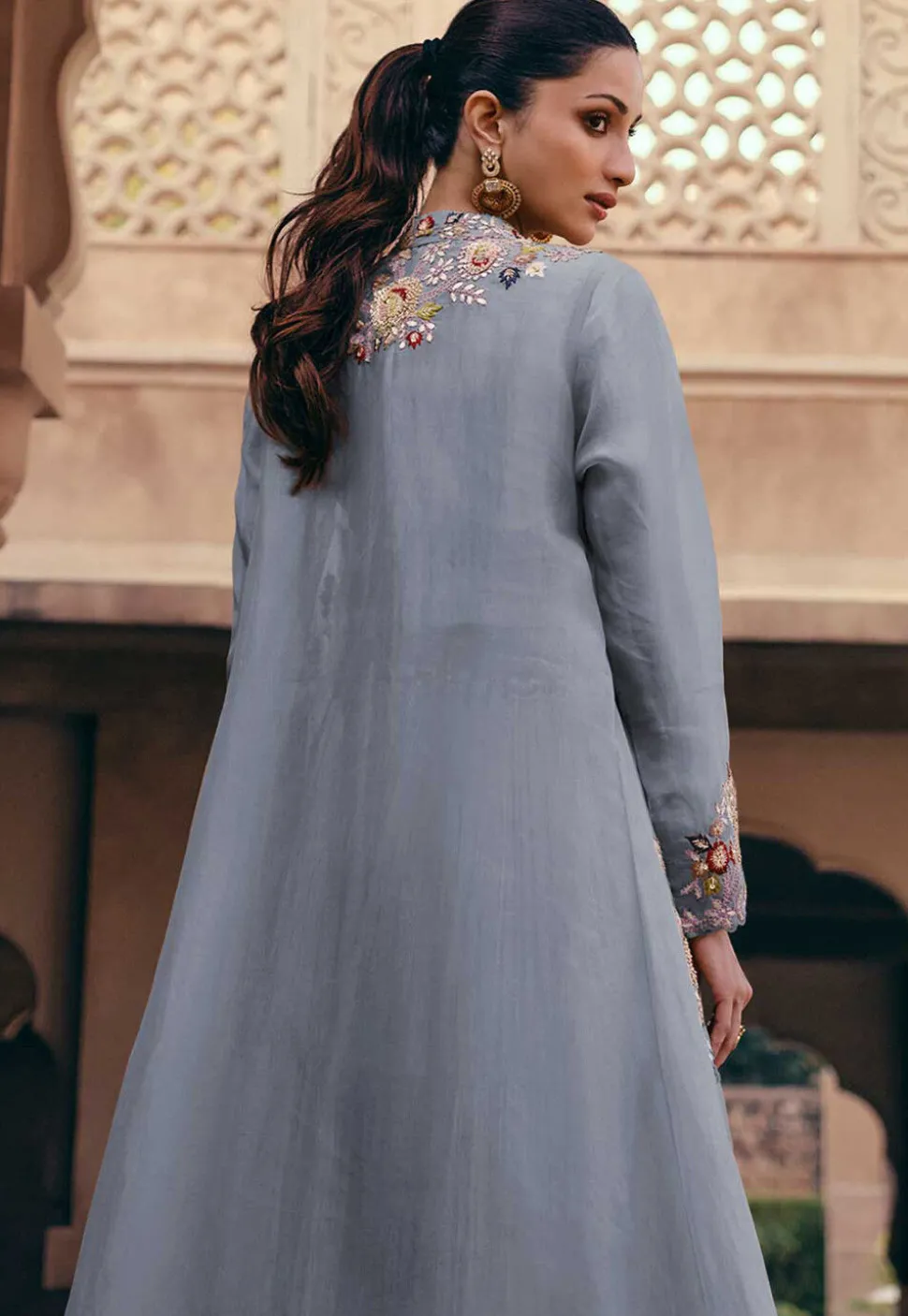 Embroidered Georgette Lehenga in Blue