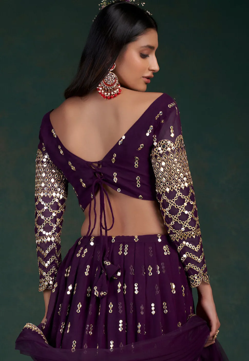 Embroidered Georgette Lehenga in Purple