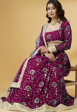 Embroidered Georgette Lehenga in Magenta