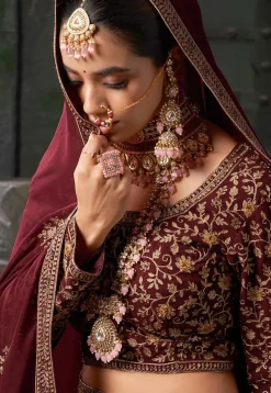 Embroidered Georgette Lehenga in Maroon