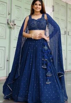 Embroidered Georgette Lehenga in Royal Blue