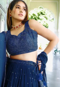 Embroidered Georgette Lehenga in Royal Blue