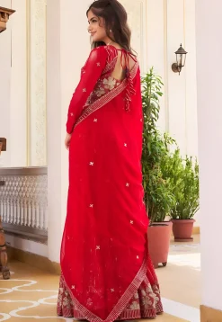 Embroidered Georgette Lehenga in Red