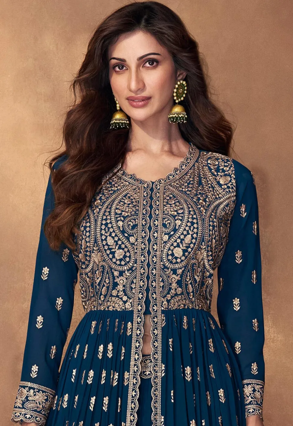 Embroidered Georgette Lehenga in Teal Blue