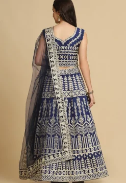 Embroidered Georgette Lehenga in Navy Blue