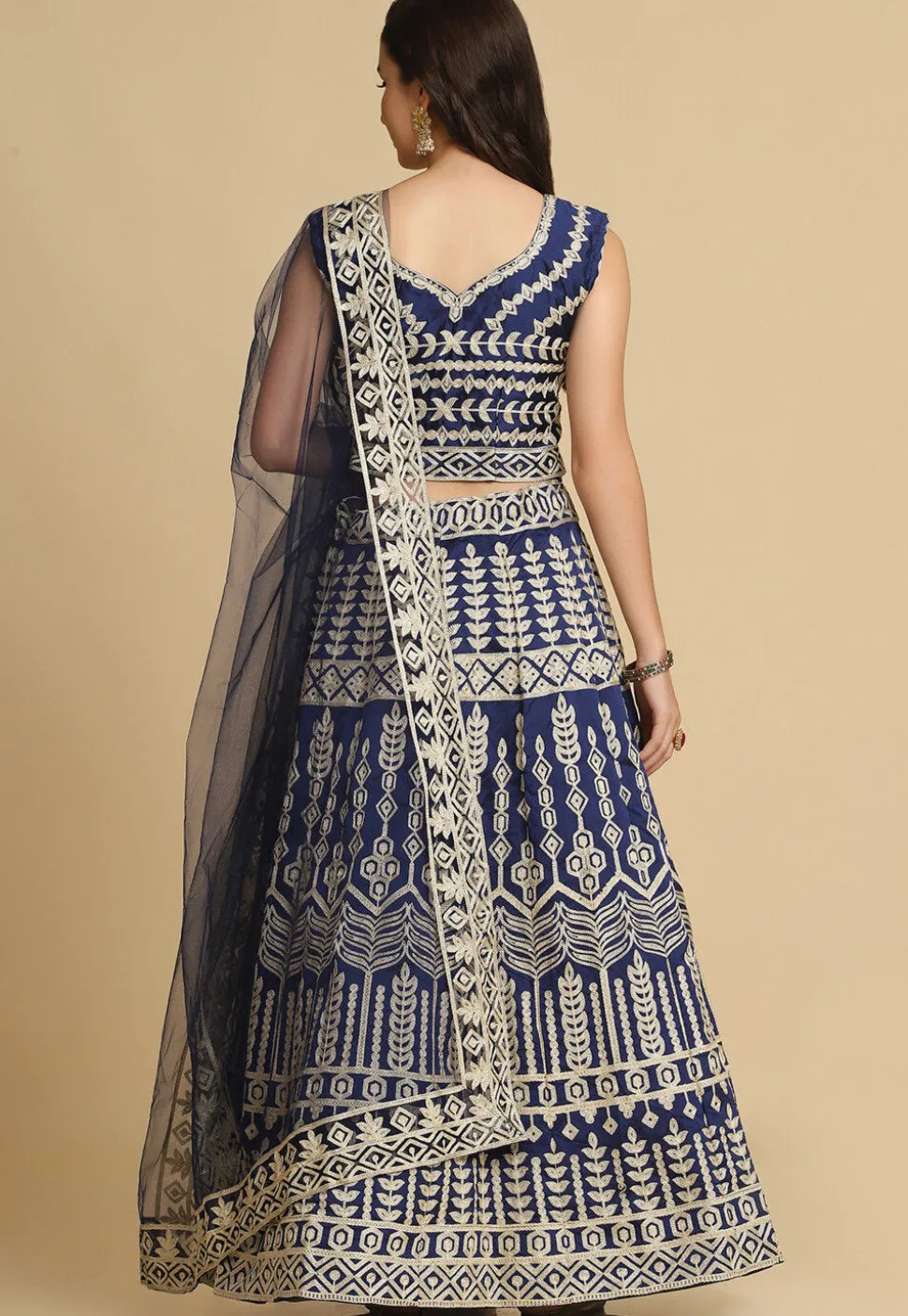 Embroidered Georgette Lehenga in Navy Blue