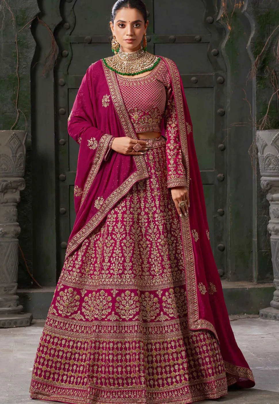 Embroidered Georgette Lehenga in Pink