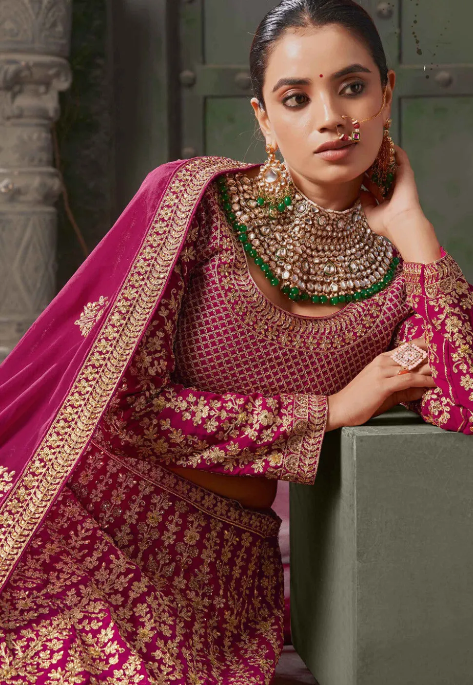Embroidered Georgette Lehenga in Pink