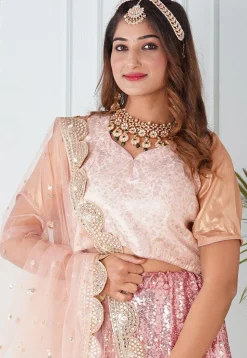 Embroidered Georgette Lehenga in Light Pink
