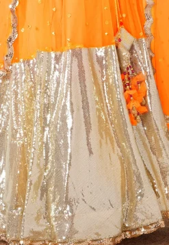 Embroidered Georgette Lehenga in Mustard and Beige