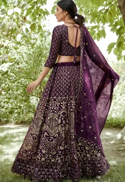Embroidered Georgette Lehenga in Purple