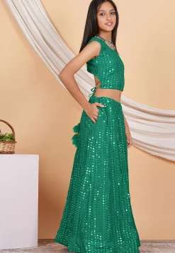 Embroidered Georgette Lehenga in Teal Green