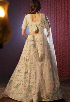 Embroidered Georgette Lehenga in Off White