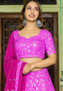Embroidered Georgette Lehenga in Shaded Pink